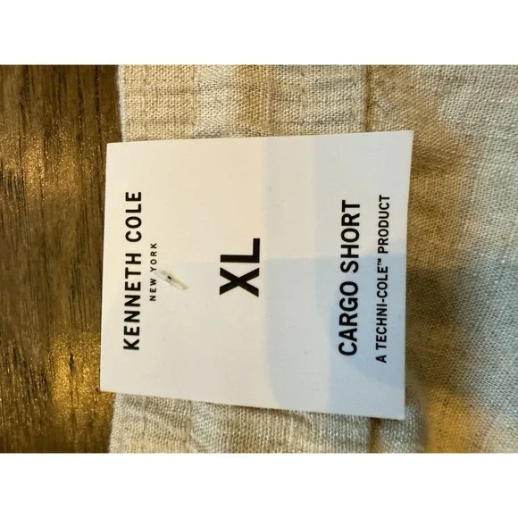 KENNETH COLE-NWT-Men's Natural Linen Blend Cargo Drawstring Shorts-Size XL - Picture 5 of 8